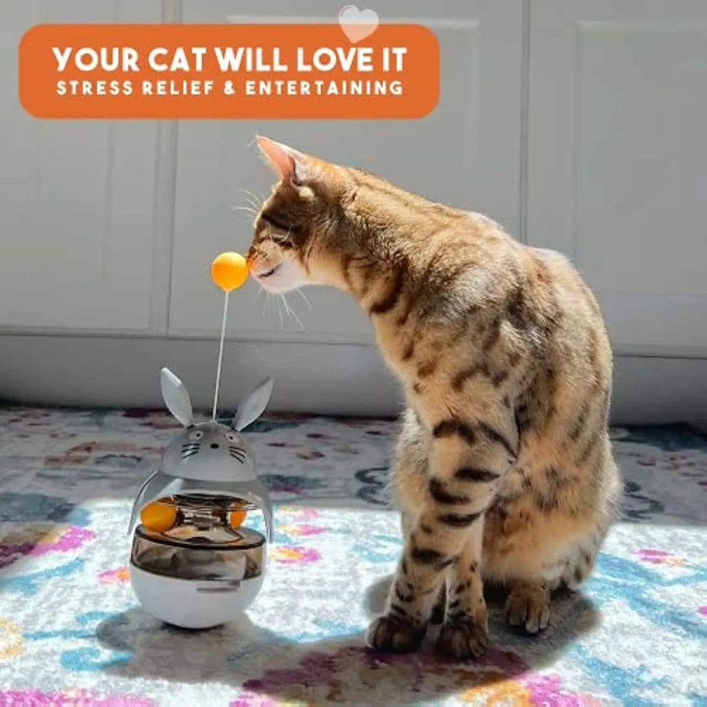 Interactive Cat Feeder - Treat Dispenser - Exercise Toy - Sounding Bell Cat Tower