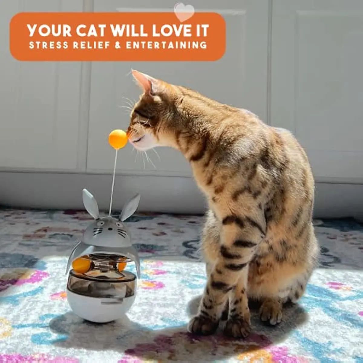 Interactive Cat Feeder - Treat Dispenser - Exercise Toy - Sounding Bell Cat Tower