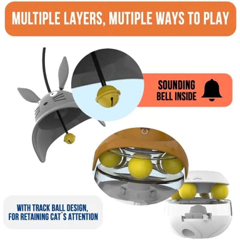 Interactive Cat Feeder - Treat Dispenser - Exercise Toy - Sounding Bell Cat Tower