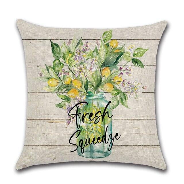 Elegant Linen Cushion Cover Black White Plaid Flower Waterproof Summer Outdoor 45x45CM