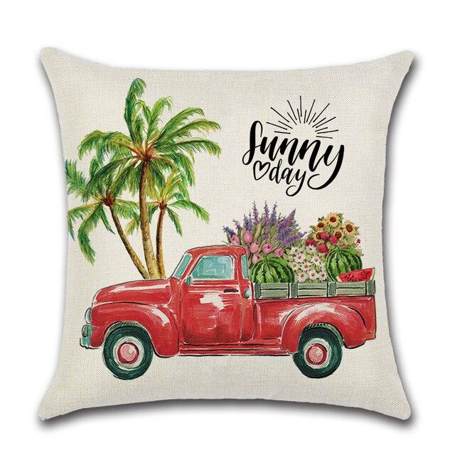 Elegant Linen Cushion Cover Black White Plaid Flower Waterproof Summer Outdoor 45x45CM