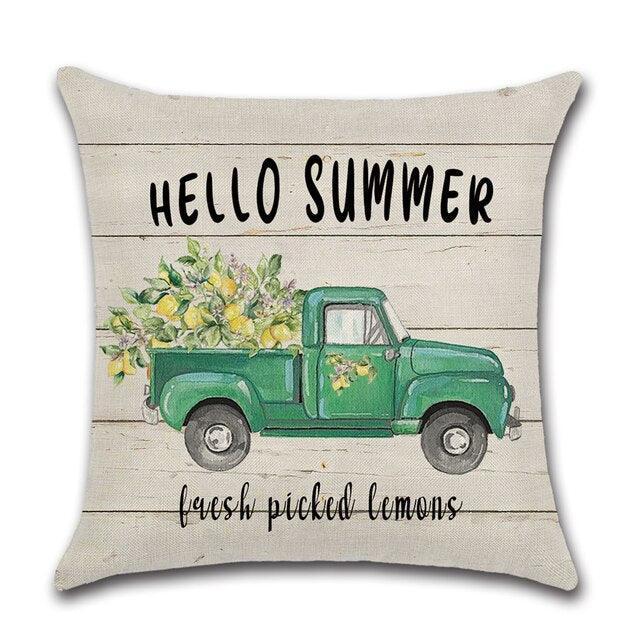 Elegant Linen Cushion Cover Black White Plaid Flower Waterproof Summer Outdoor 45x45CM