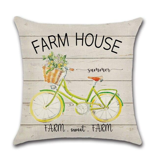Elegant Linen Cushion Cover Black White Plaid Flower Waterproof Summer Outdoor 45x45CM