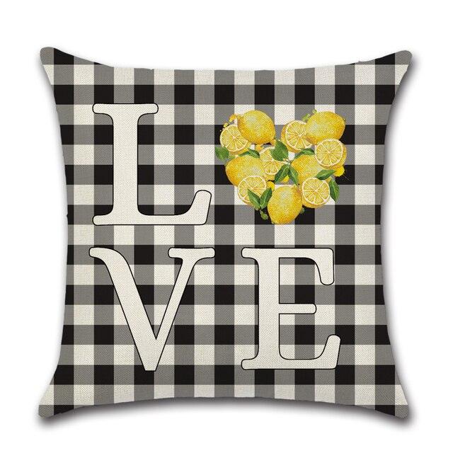 Elegant Linen Cushion Cover Black White Plaid Flower Waterproof Summer Outdoor 45x45CM