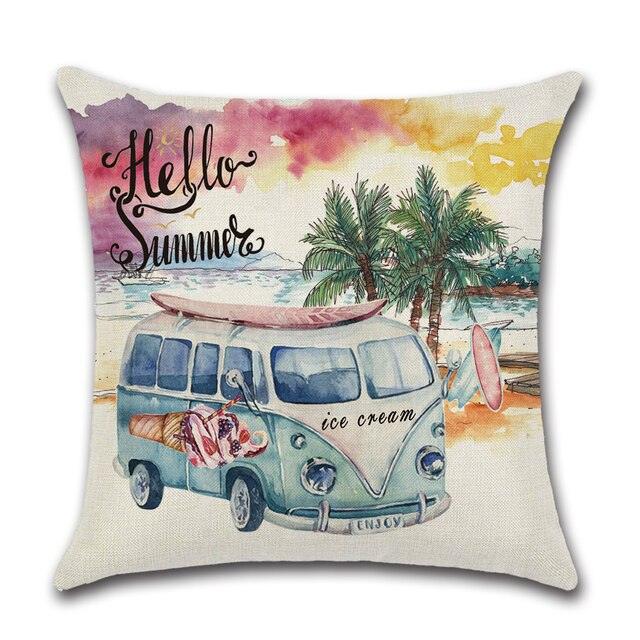 Elegant Linen Cushion Cover Black White Plaid Flower Waterproof Summer Outdoor 45x45CM
