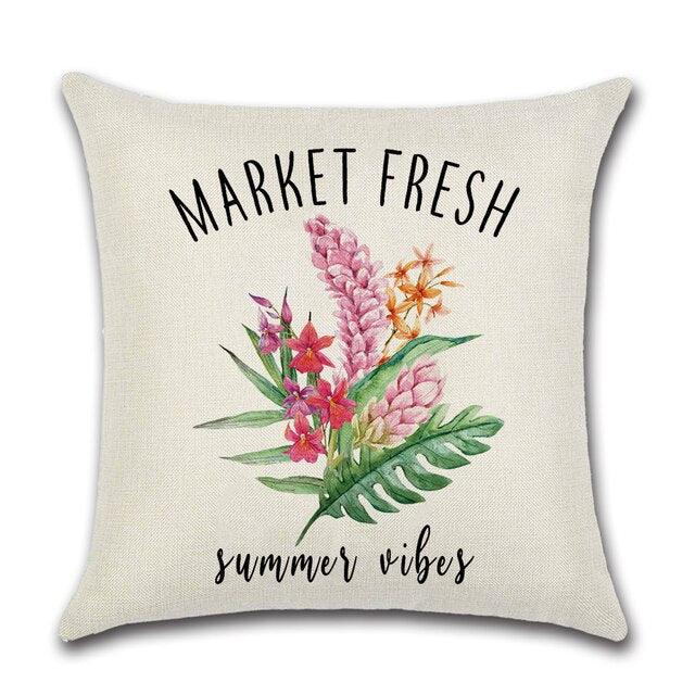 Elegant Linen Cushion Cover Black White Plaid Flower Waterproof Summer Outdoor 45x45CM