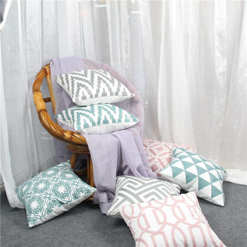 Embroidered Geometric Pillow Cover 100% Cotton Woolen Cushion Cover 45X45CM