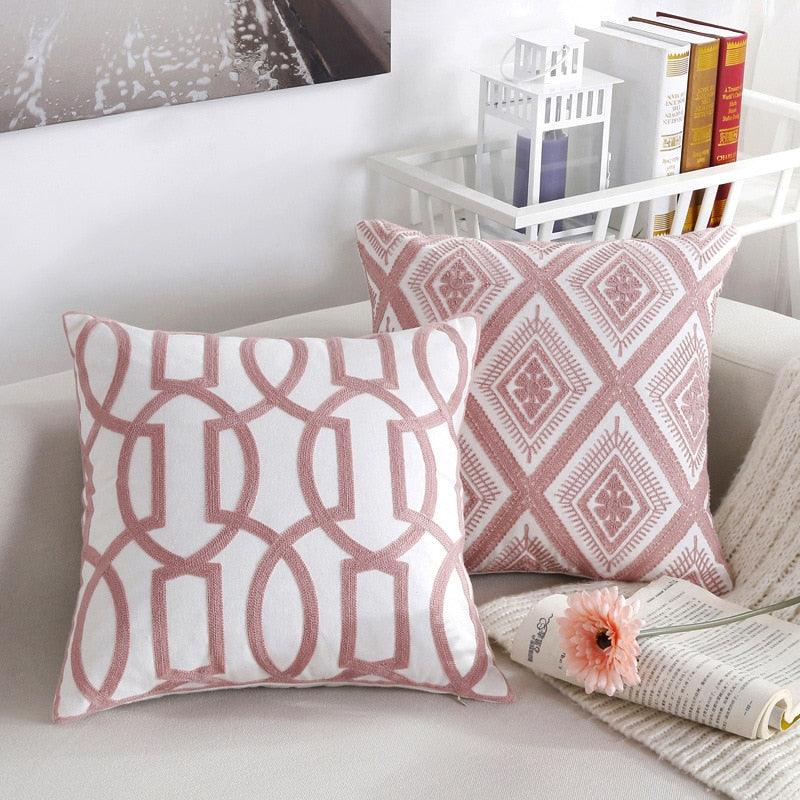 Embroidered Geometric Pillow Cover 100% Cotton Woolen Cushion Cover 45X45CM
