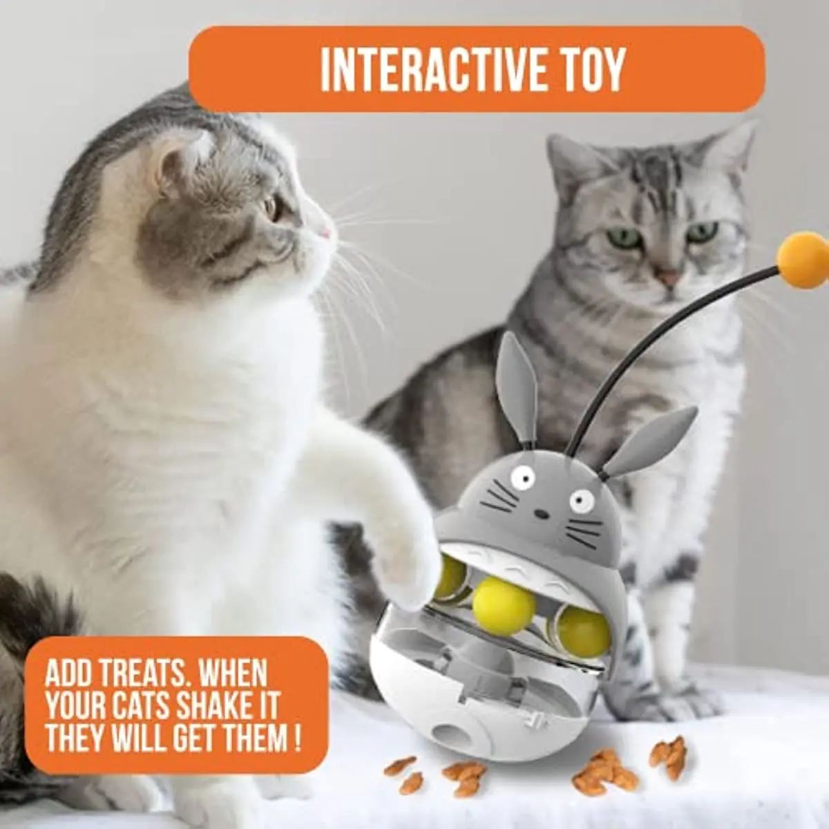 Interactive Cat Feeder - Treat Dispenser - Exercise Toy - Sounding Bell Cat Tower