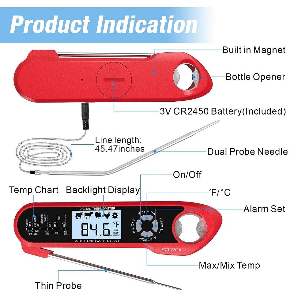 Digital Meat BBQ Thermometer Dual Probe Design Waterproof