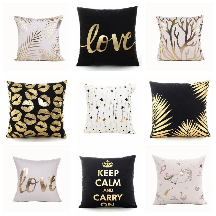 Golden Love Leaves Bronzing Cushion Decorative Pillow Covers 45x45CM