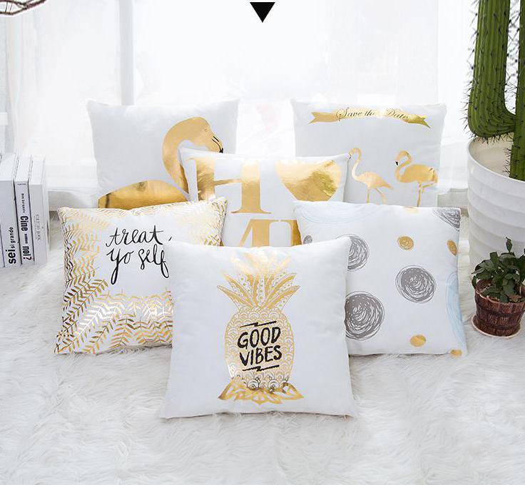 Golden Love Leaves Bronzing Cushion Decorative Pillow Covers 45x45CM