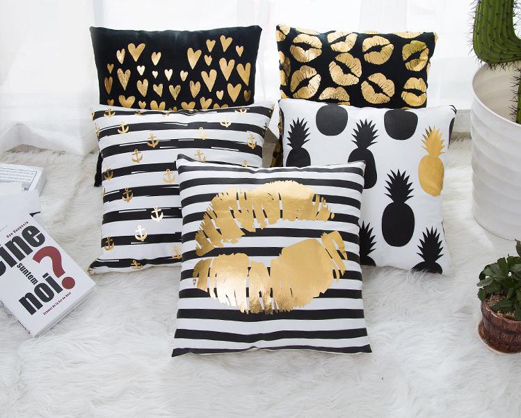 Golden Love Leaves Bronzing Cushion Decorative Pillow Covers 45x45CM