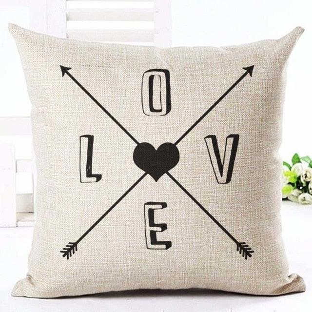 Letter Love Home Cushion Covers Cotton Linen Black White Decorative Pillow Case 45x45CM