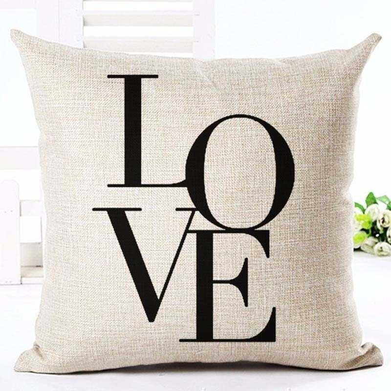 Letter Love Home Cushion Covers Cotton Linen Black White Decorative Pillow Case 45x45CM