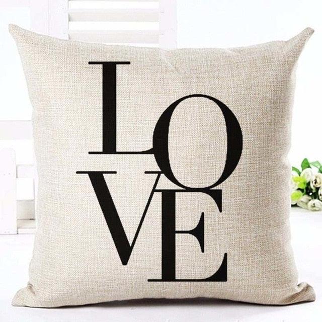 Letter Love Home Cushion Covers Cotton Linen Black White Decorative Pillow Case 45x45CM