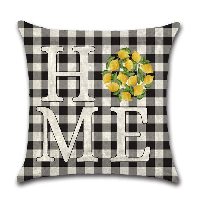 Elegant Linen Cushion Cover Black White Plaid Flower Waterproof Summer Outdoor 45x45CM