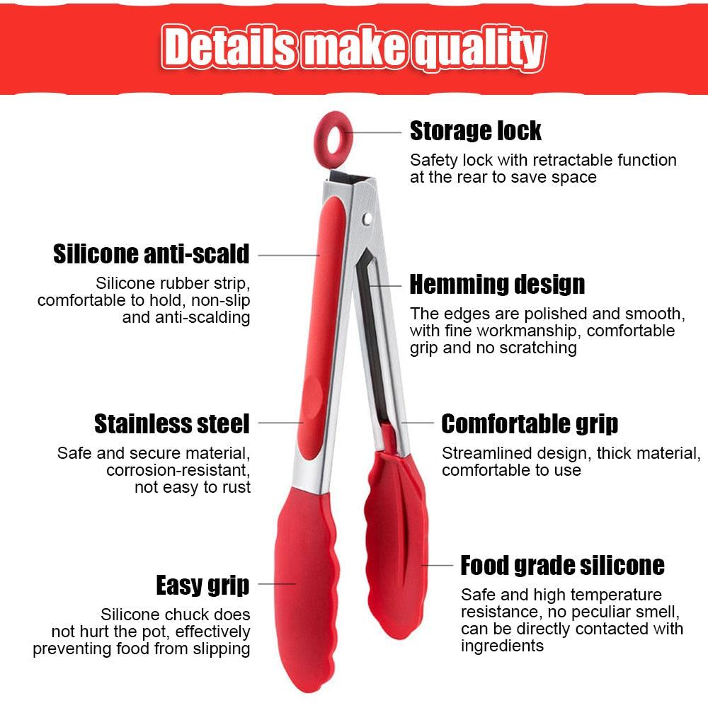Silicone BBQ Grilling Tong Serving Tong Non-Stick Stainless Steel