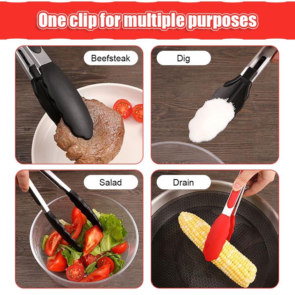 Silicone BBQ Grilling Tong Serving Tong Non-Stick Stainless Steel