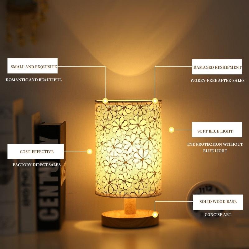 Simple Modern Table Lamp Bedroom Study Bedside Lamp 5V-220v Dimming Solid Wood