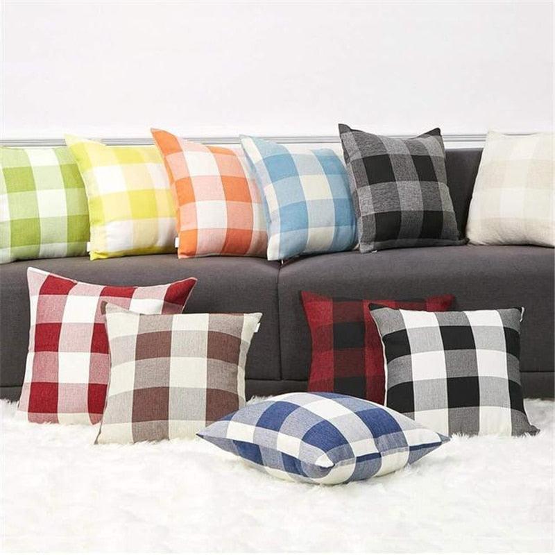 Simple Plaid Linen Pillow Case Invisible Zipper 45x4CM
