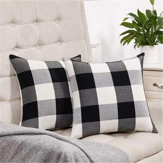 Simple Plaid Linen Pillow Case Invisible Zipper 45x4CM