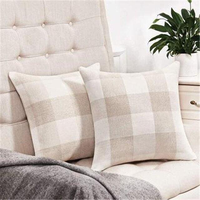 Simple Plaid Linen Pillow Case Invisible Zipper 45x4CM
