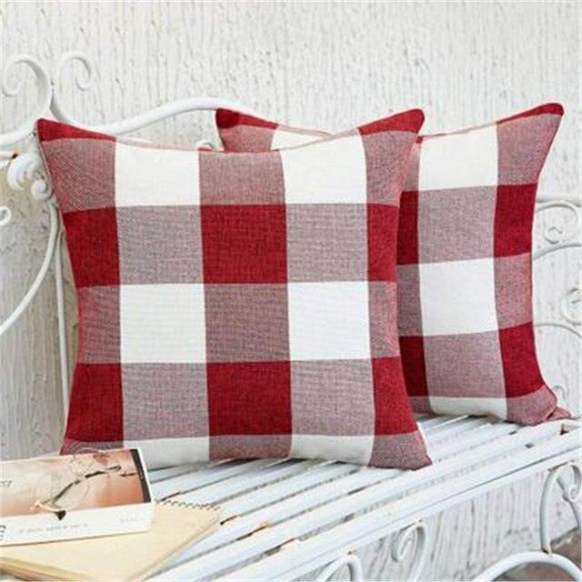 Simple Plaid Linen Pillow Case Invisible Zipper 45x4CM