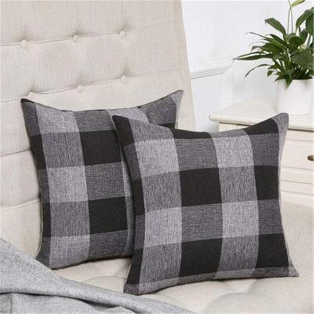 Simple Plaid Linen Pillow Case Invisible Zipper 45x4CM