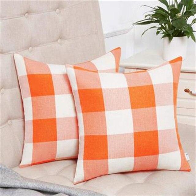 Simple Plaid Linen Pillow Case Invisible Zipper 45x4CM