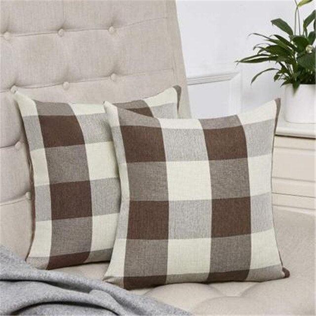 Simple Plaid Linen Pillow Case Invisible Zipper 45x4CM
