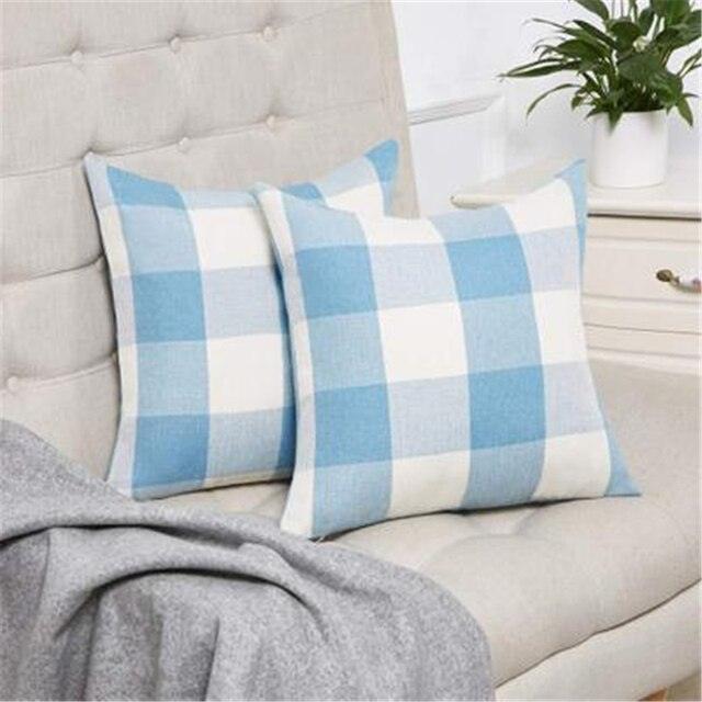 Simple Plaid Linen Pillow Case Invisible Zipper 45x4CM