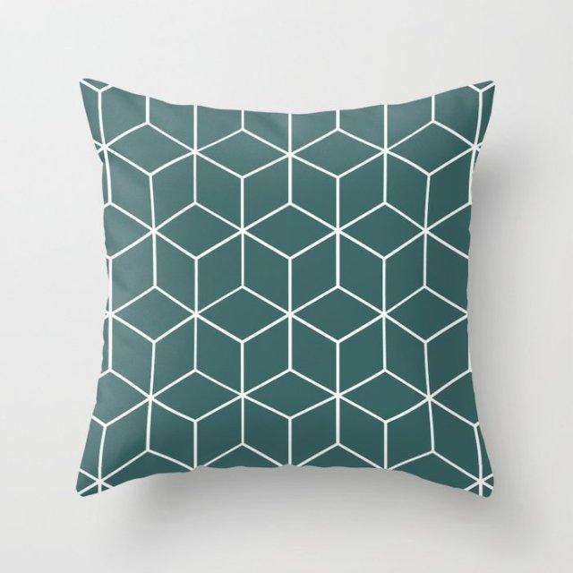 Teal Blue Cushion Cover Polyester Geometric Decorative Throw Pillows Covers 45x45CM