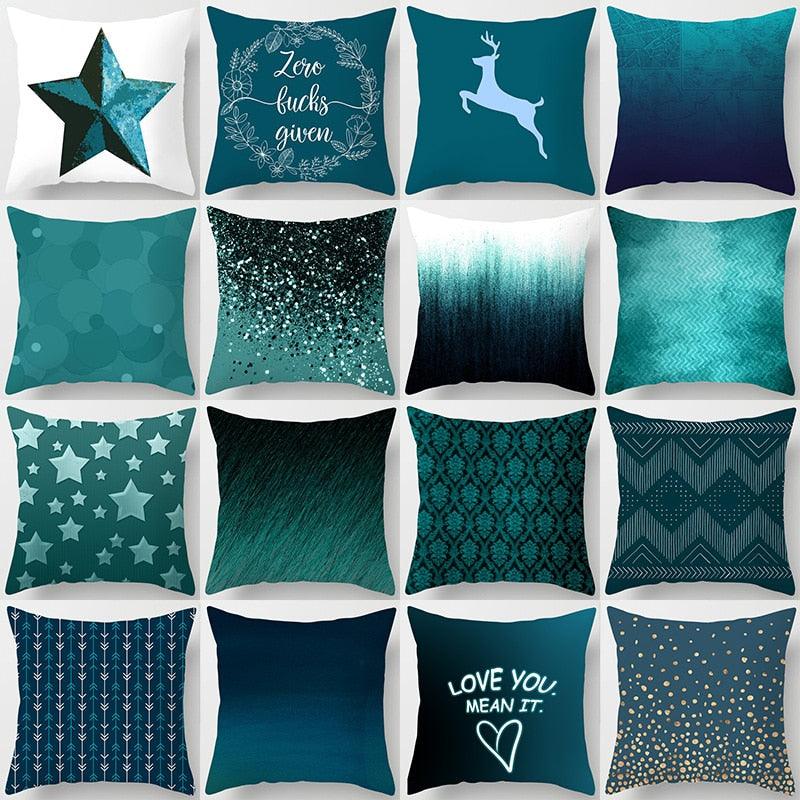Teal Blue Cushion Cover Polyester Geometric Decorative Throw Pillows Covers 45x45CM