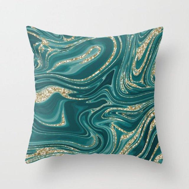 Teal Blue Cushion Cover Polyester Geometric Decorative Throw Pillows Covers 45x45CM