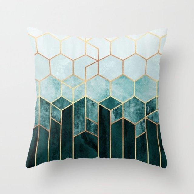Teal Blue Cushion Cover Polyester Geometric Decorative Throw Pillows Covers 45x45CM