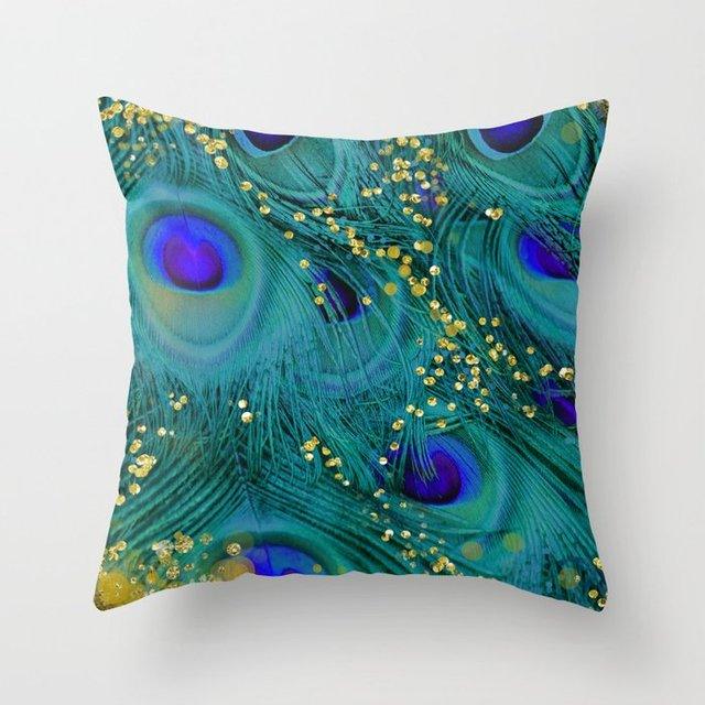 Teal Blue Cushion Cover Polyester Geometric Decorative Throw Pillows Covers 45x45CM