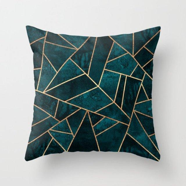 Teal Blue Cushion Cover Polyester Geometric Decorative Throw Pillows Covers 45x45CM