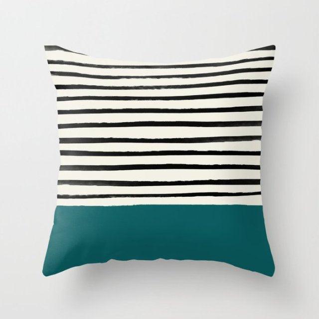 Teal Blue Cushion Cover Polyester Geometric Decorative Throw Pillows Covers 45x45CM