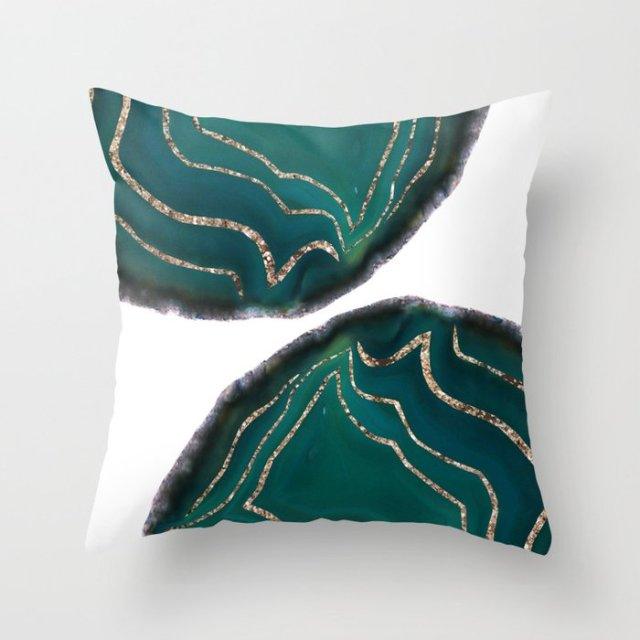 Teal Blue Cushion Cover Polyester Geometric Decorative Throw Pillows Covers 45x45CM