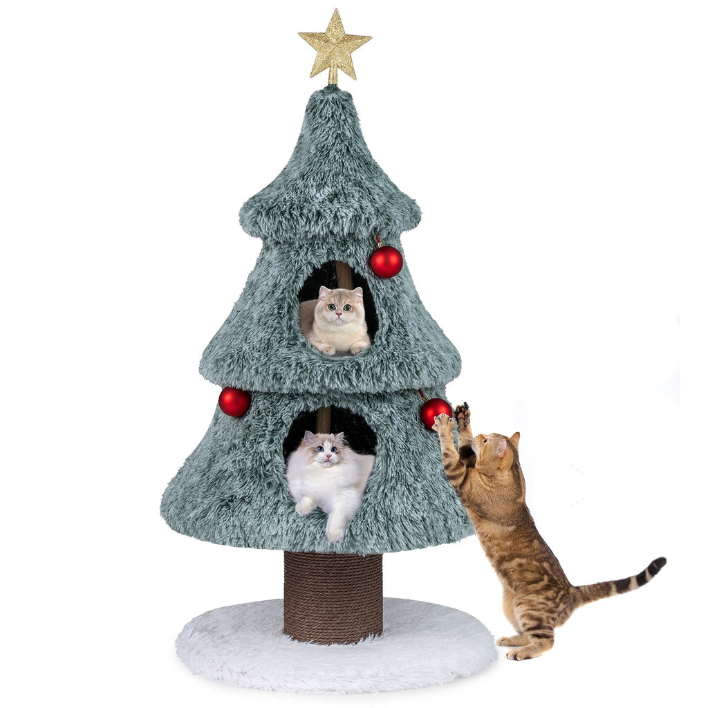 Christmas Cat Tree for Indoor Cats 48.5 inch Cute Cat Tower with 2 Large Condos