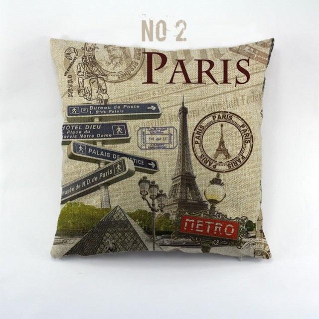Vintage Style Pillow Covers New York London Paris City 45x45cm