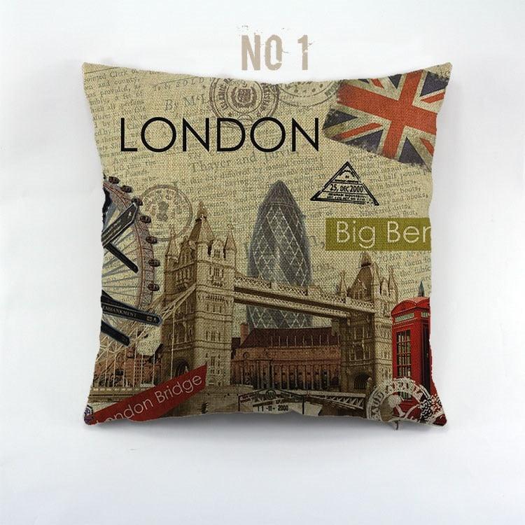 Vintage Style Pillow Covers New York London Paris City 45x45cm