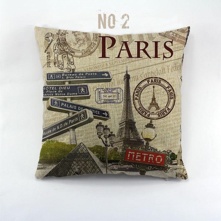 Vintage Style Pillow Covers New York London Paris City 45x45cm