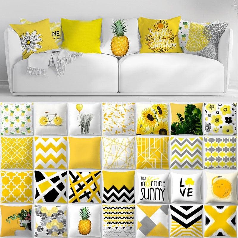 Yellow Pillow Case Cushion Cover Geometric Polyester Pillowcase 45x45CM